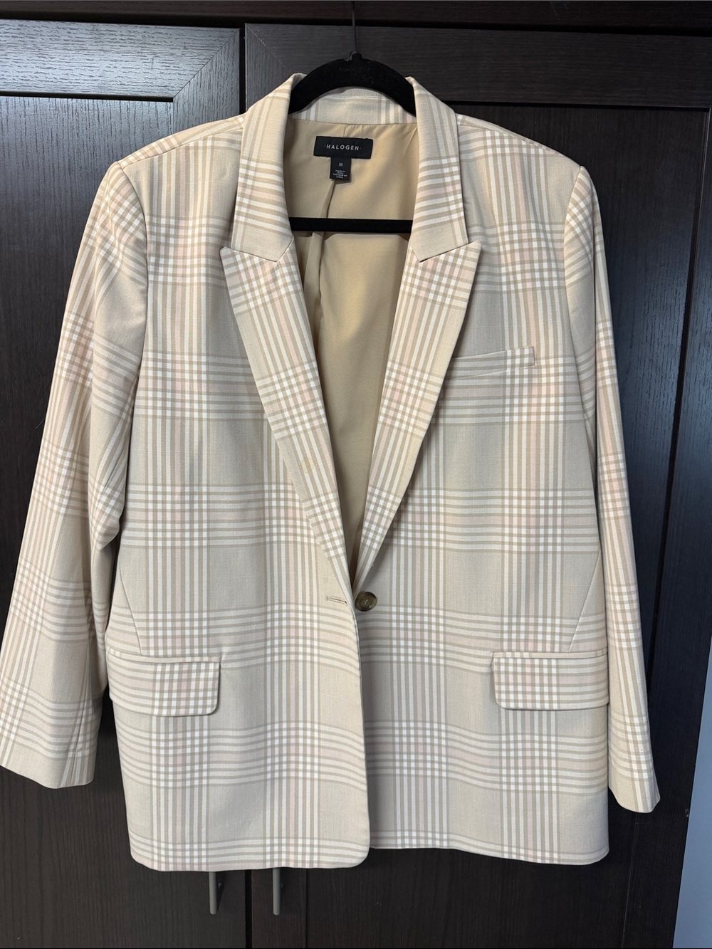 Halogen Cream Plaid Single-Button Blazer